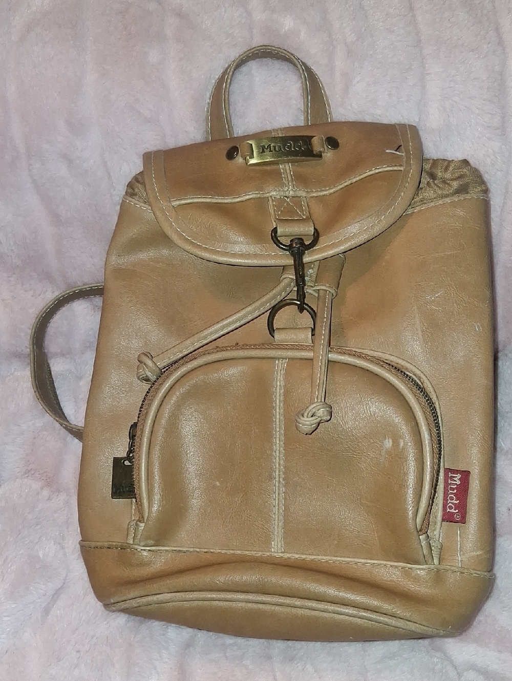 Mudd Light Tan Faux Leather Drawstring Mini Backpack